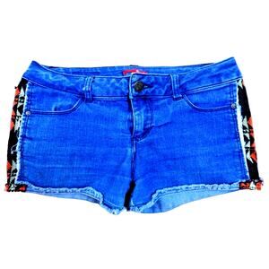 Bongo Juniors Denim Cut-Off Aztec Print Shorts Size 3 Frayed Hem